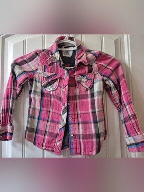 Girls Pink Plaid Levis Flannel Style Shirt Size 6X